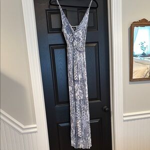 Blue and White Patterned Maxi Dress